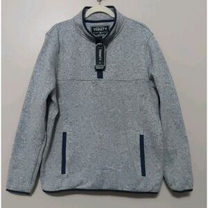 Trinity Men Mock Neck Heather Grey Blue‎ Trim 1/4 Snap Pullover Sweater Size M